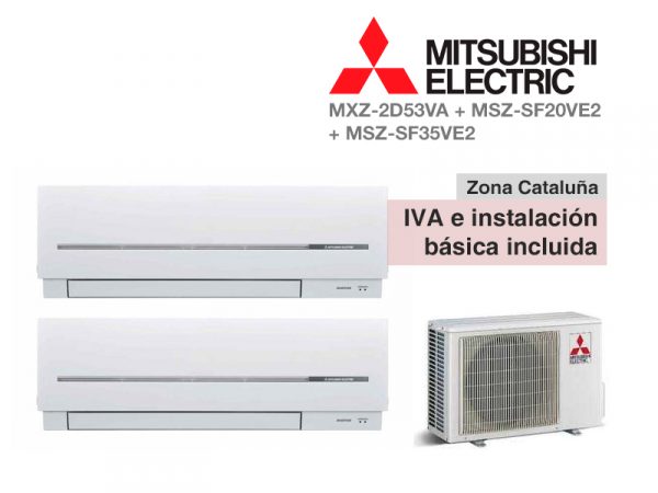 AIRE ACONDICIONADO MITSUBISHI 2X1 MXZ-2D53VA + MSZ-SF20VE2 + MSZ